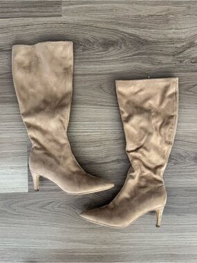 Target Taupe Knee-High Pointed-Toe Heeled Boots